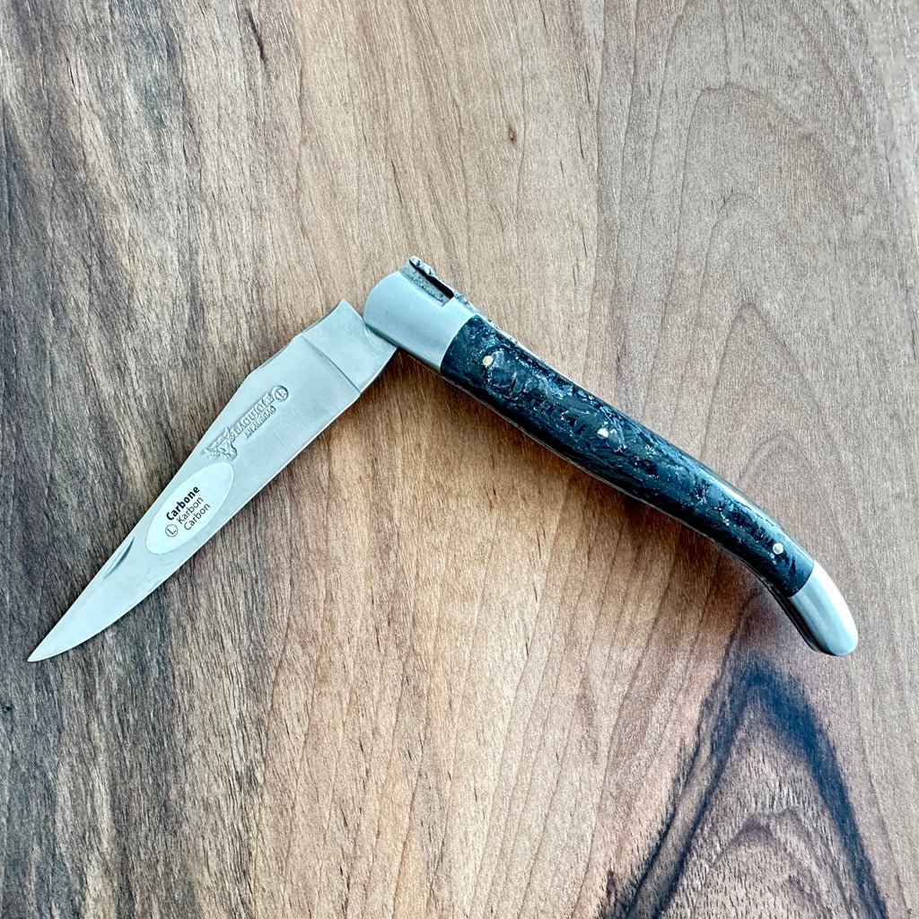 Laguiole en Aubrac Handcrafted Double Plated Multipurpose Knife With Blue Carbon Handle, 4.75-Inches - LaguioleEnAubracShop