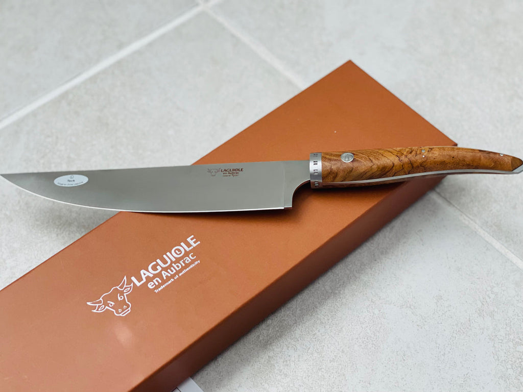 Laguiole en Aubrac Handcrafted Cuisine Gourmet Chef's Knife With Teak Wood Handle, 8-Inches - LaguioleEnAubracShop