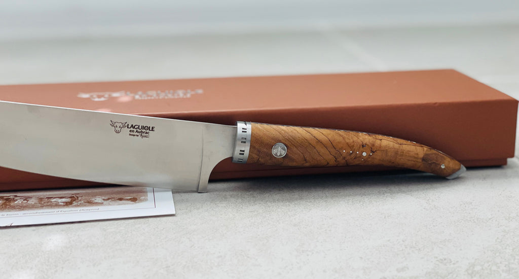 Laguiole en Aubrac Handcrafted Cuisine Gourmet Chef's Knife With Teak Wood Handle, 8-Inches - LaguioleEnAubracShop