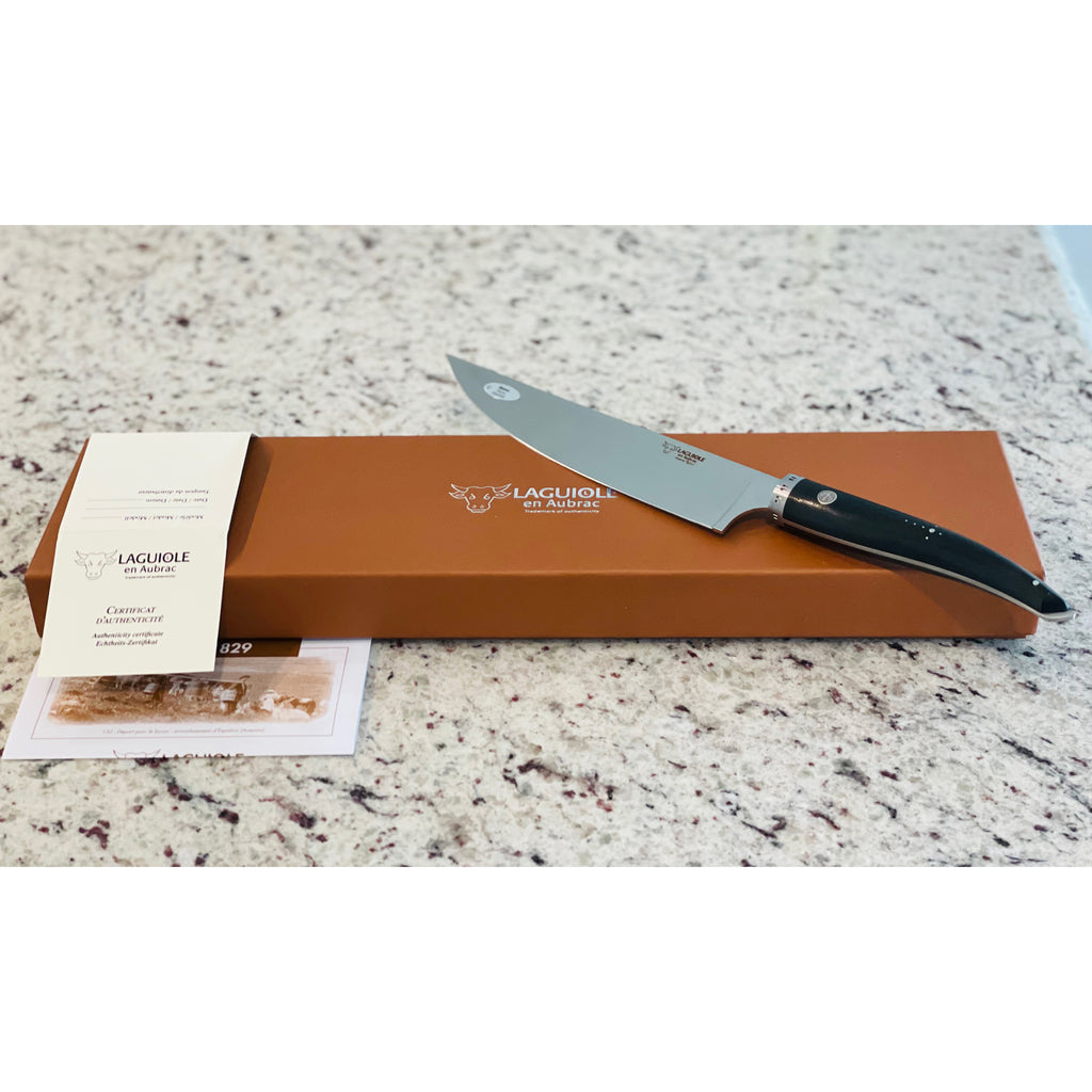 Laguiole en Aubrac Handcrafted Cuisine Gourmet Chef's Knife With Ebony Wood Handle, 8-Inches - LaguioleEnAubracShop