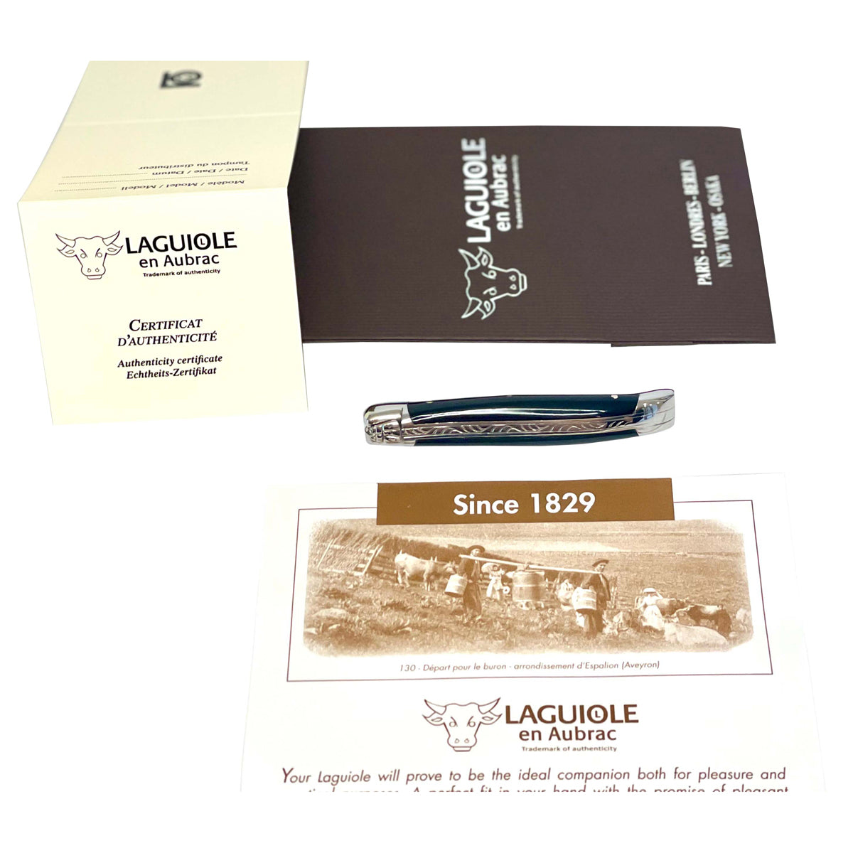 Laguiole en Aubrac Handcrafted Plated Multipurpose Knife, Buffalo Horn Handle, 3.5 inches