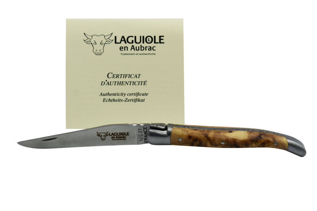 Laguiole en Aubrac Handcrafted Plated Multipurpose Knife, Juniper Handle, 3.5 inches - LaguioleEnAubracShop