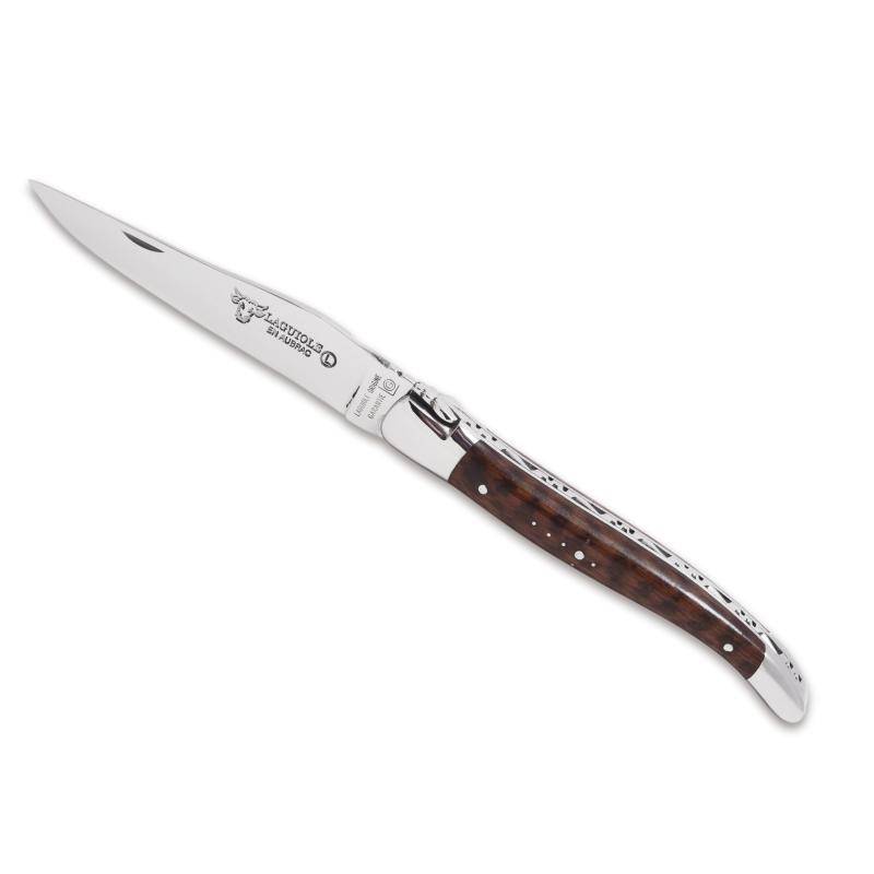 Laguiole en Aubrac Handcrafted Plated Multipurpose Knife, Amourette / Snake  Wood Handle, 4.75 inches