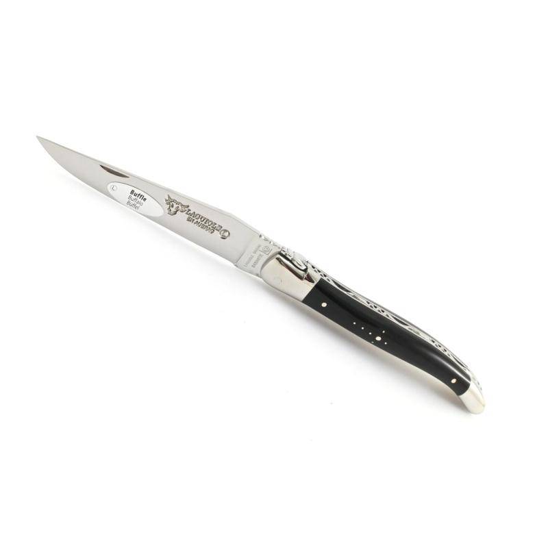 Laguiole en Aubrac Handcrafted Plated Multipurpose Knife, Buffalo Horn Handle, 4.75 inches - LaguioleEnAubracShop