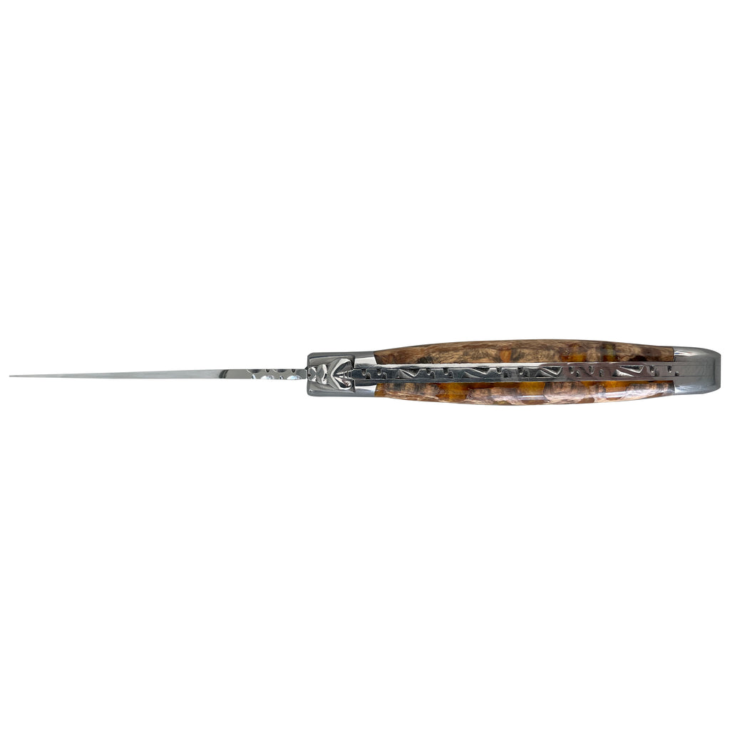Laguiole en Aubrac Handcrafted Multipurpose Knife With Cactus Amber Handle, 4.75-Inches - LaguioleEnAubracShop