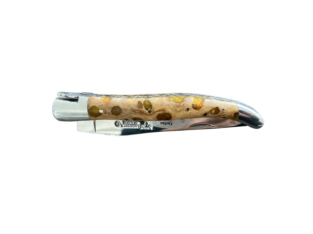 Laguiole en Aubrac Handcrafted Double Plated Multipurpose Knife With Cactus Amber Handle, 4.75-Inches - LaguioleEnAubracShop