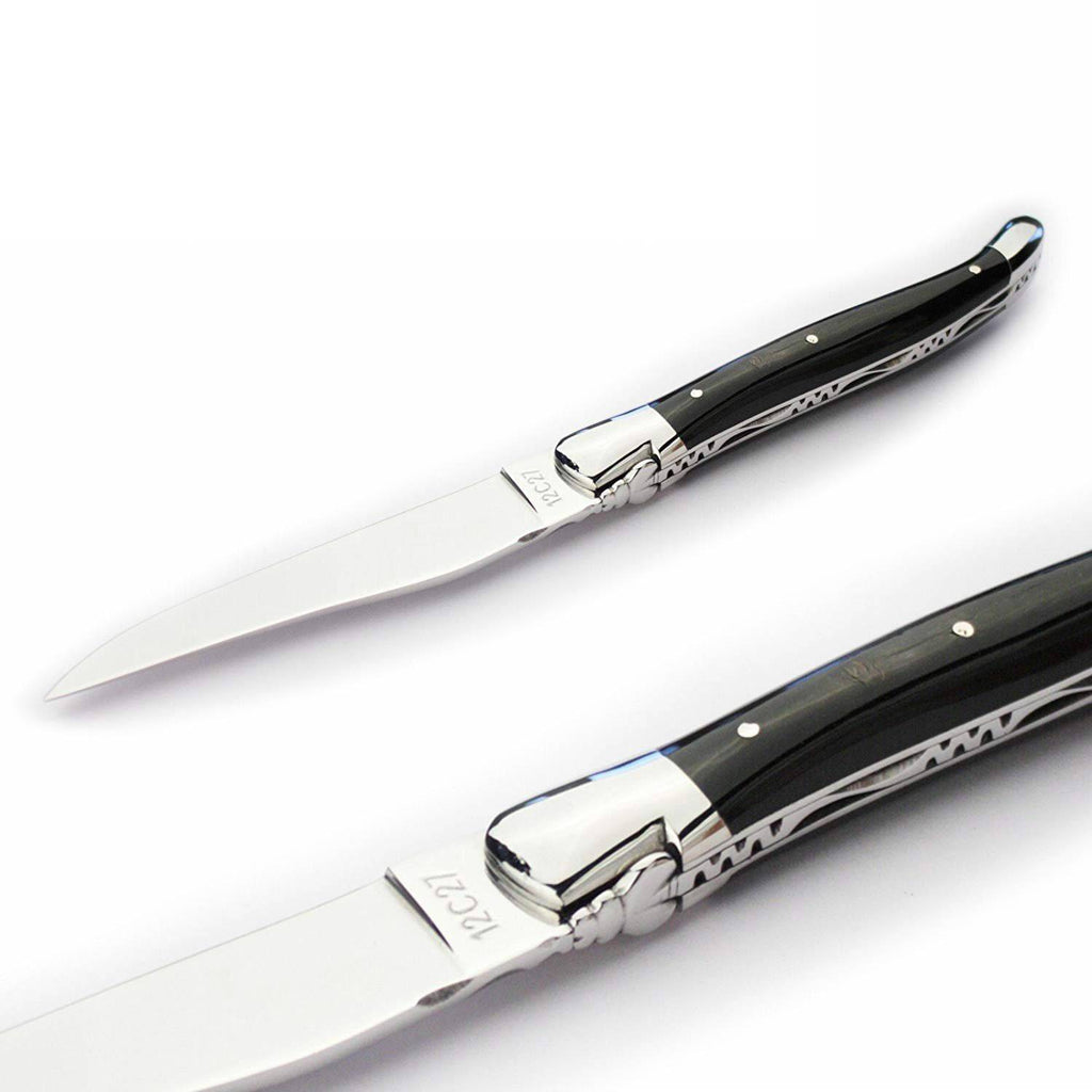 Laguiole en Aubrac Handcrafted Plated Multipurpose  Knife, Buffalo Crust Handle, 4.75 inches - LaguioleEnAubracShop
