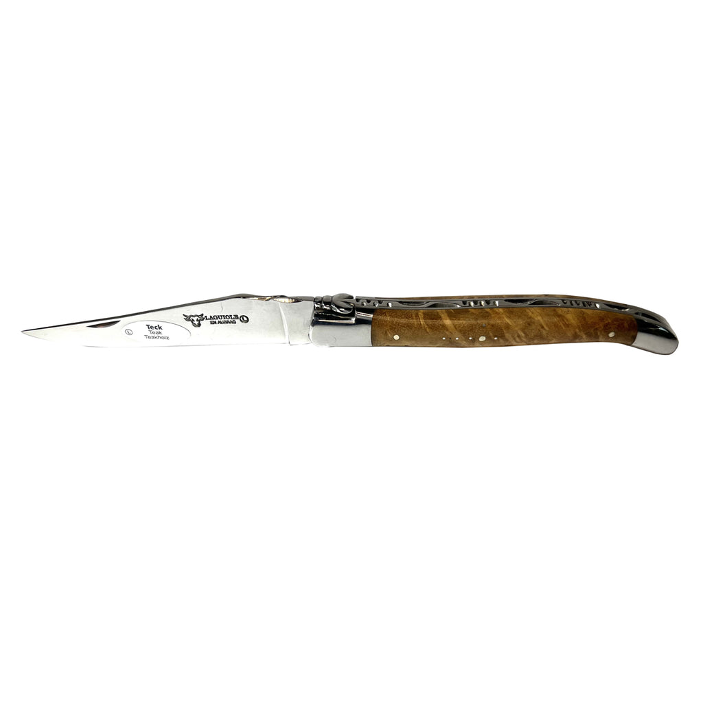 Laguiole en Aubrac Handmade Luxury Plated Multipurpose Knife with Teak Burl Handle, 4.75-Inches - LaguioleEnAubracShop