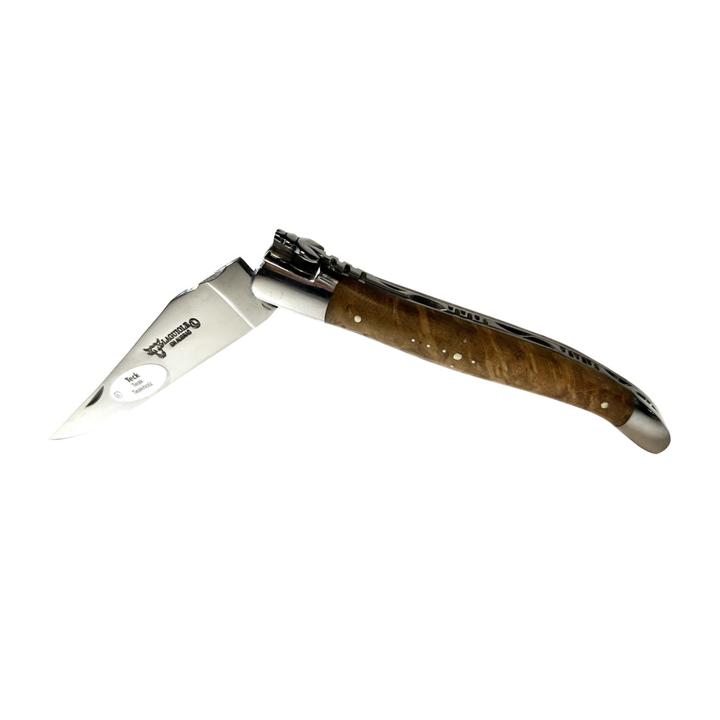 Laguiole en Aubrac Handmade Luxury Plated Multipurpose Knife with Teak Burl Handle, 4.75-Inches - LaguioleEnAubracShop