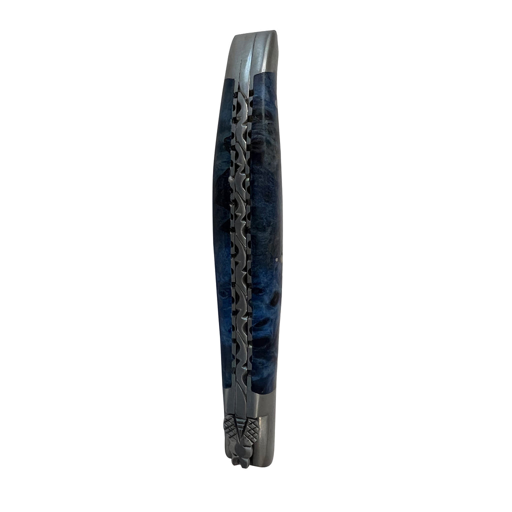 Laguiole en Aubrac Handcrafted Double Plated Multipurpose Knife with Stabilized Blue Poplar Burl Handle, 4.75-Inches - LaguioleEnAubracShop