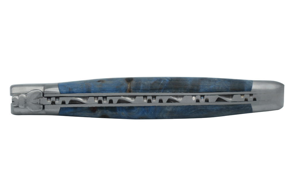 Laguiole en Aubrac Handcrafted Plated Multipurpose Knife, Blue Poplar Burl Wood Handle, 4.75 inches - LaguioleEnAubracShop