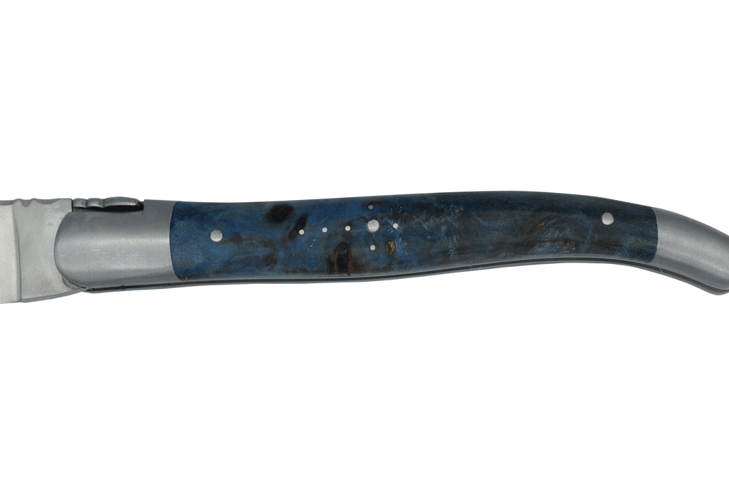 Laguiole en Aubrac Handcrafted Plated Multipurpose Knife, Blue Poplar Burl Wood Handle, 4.75 inches - LaguioleEnAubracShop