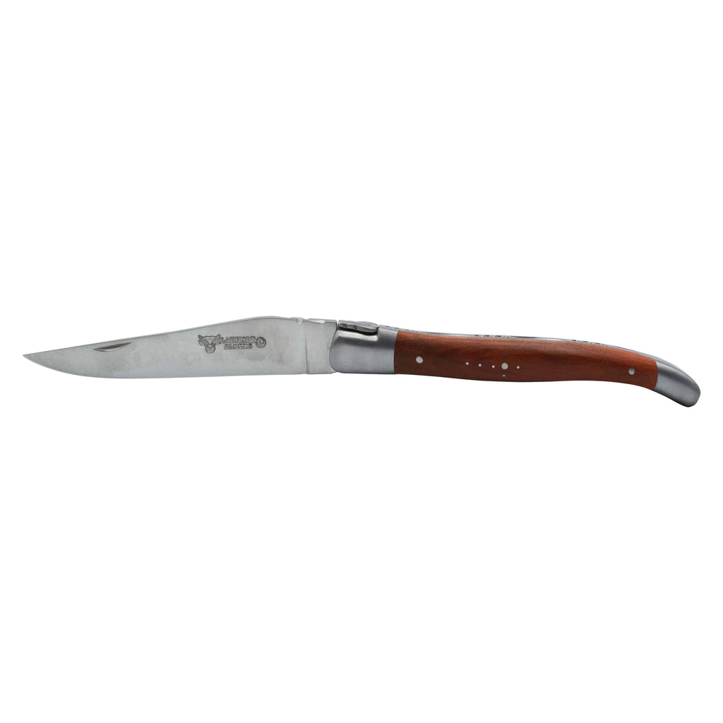 Laguiole en Aubrac Handcrafted Plated Multipurpose Knife, Red Heart Wood Handle, 4.75 inches - LaguioleEnAubracShop