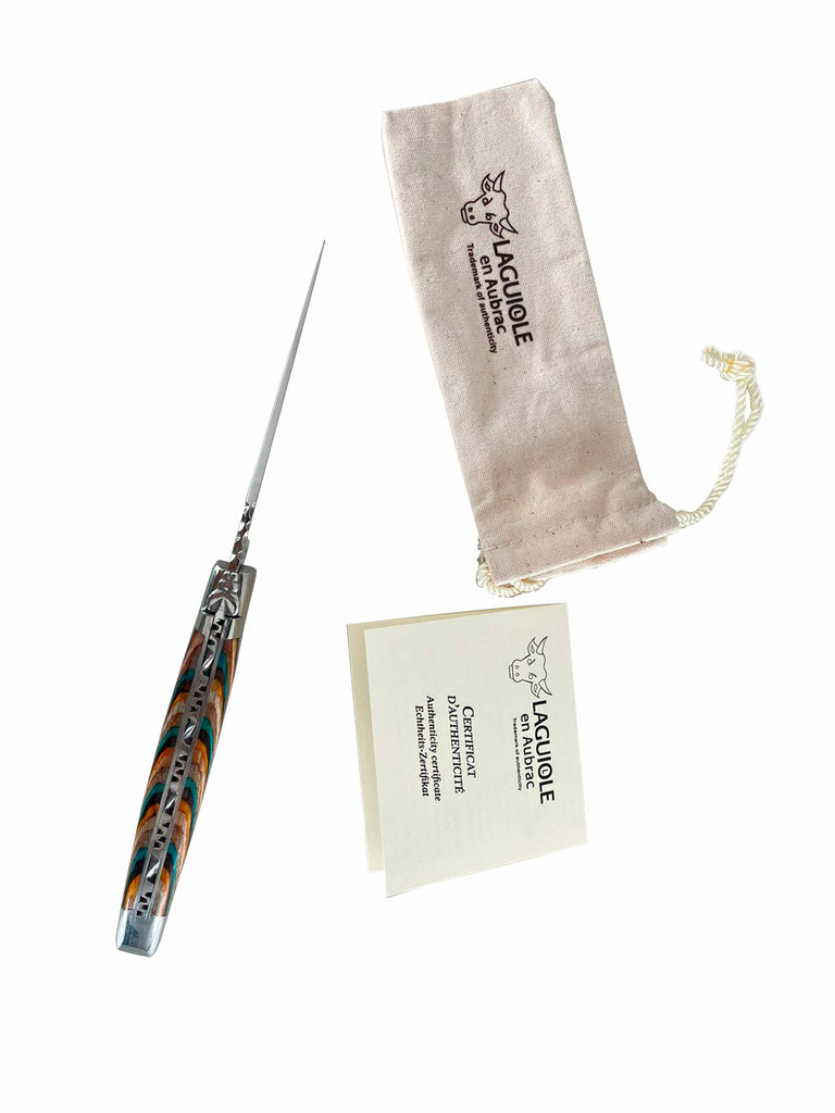 Laguiole en Aubrac Handmade Luxury Plated Multipurpose Knife with Samba Wood With Brown Veins Handle, 4.8-in - LaguioleEnAubracShop