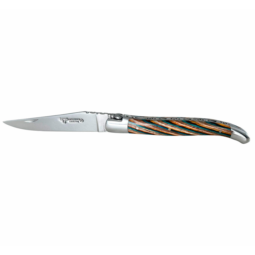 Laguiole en Aubrac Handmade Luxury Plated Multipurpose Knife with Samba Wood With Brown Veins Handle, 4.8-in - LaguioleEnAubracShop