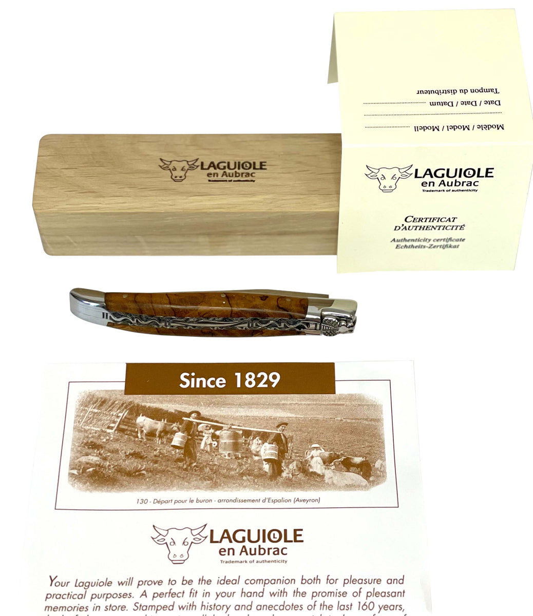 Laguiole en Aubrac Handcrafted Double Plated Multipurpose Knife with Teak Wood Handle, 4.75-Inches - LaguioleEnAubracShop