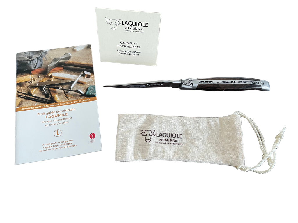 Laguiole en Aubrac Luxury Handcrafted Multipurpose Knife with Ziricote Handle, 4.75-Inches - LaguioleEnAubracShop
