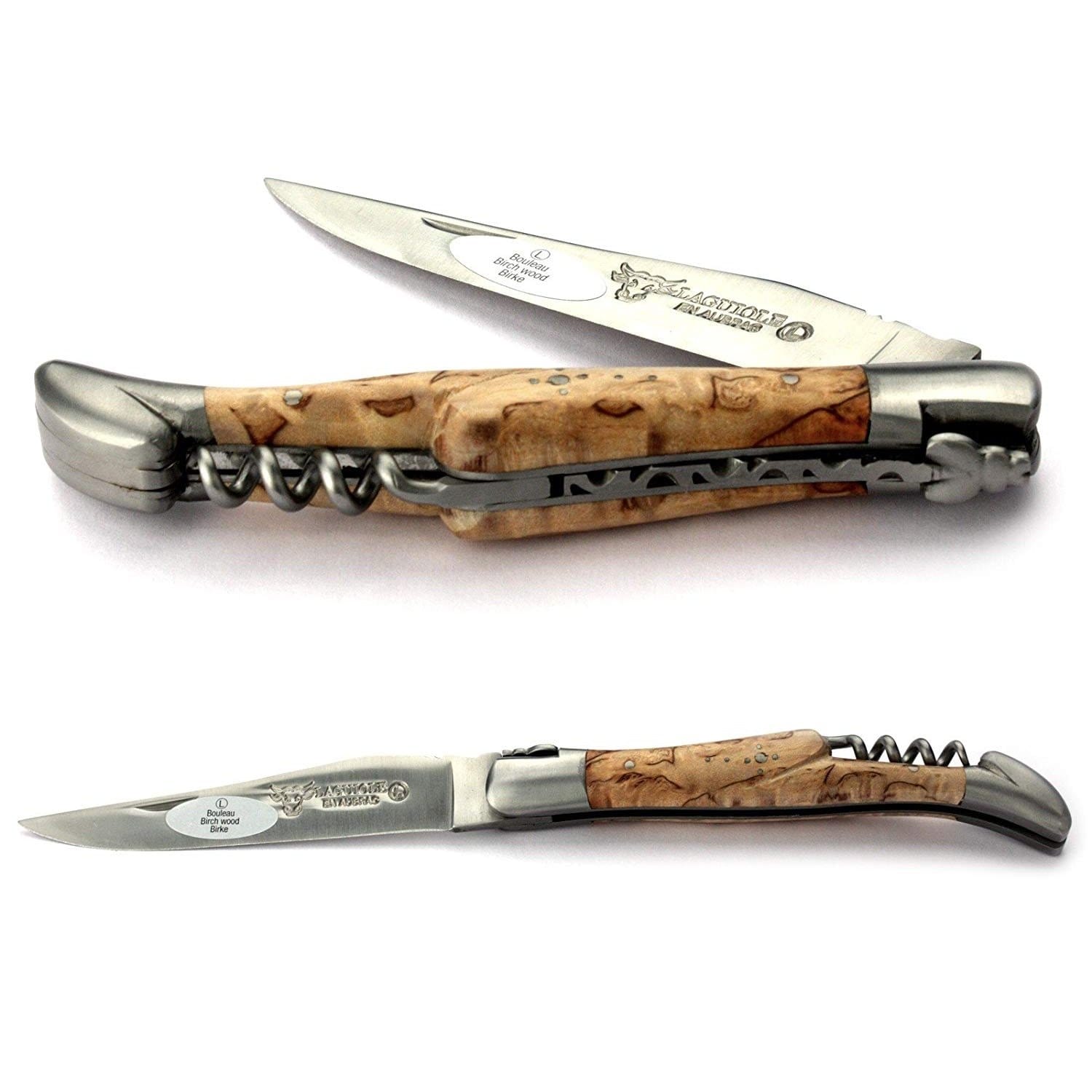 Laguiole en Aubrac Handcrafted Plated Multipurpose Knife with Corkscrew, Birchwood Handle, 4.75 inches - LaguioleEnAubracShop