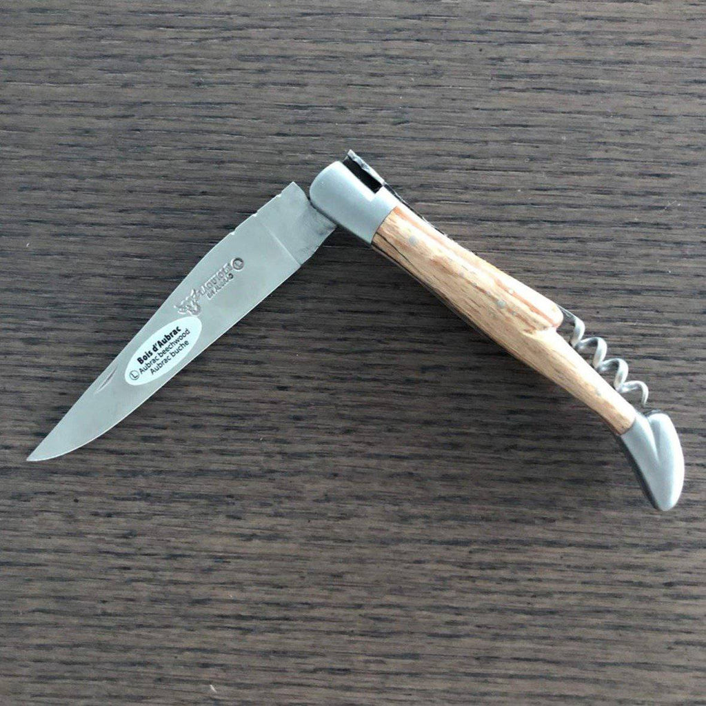Laguiole en Aubrac Handcrafted Plated Multipurpose Knife with Corkscrew, Aubrac Wood Handle, 4.75 inches - LaguioleEnAubracShop