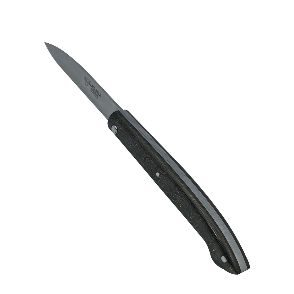 Laguiole en Aubrac Handcrafted Multipurpose Knife, Full Carbon Fiber & Plated Gold Handle, 3-inches - LaguioleEnAubracShop