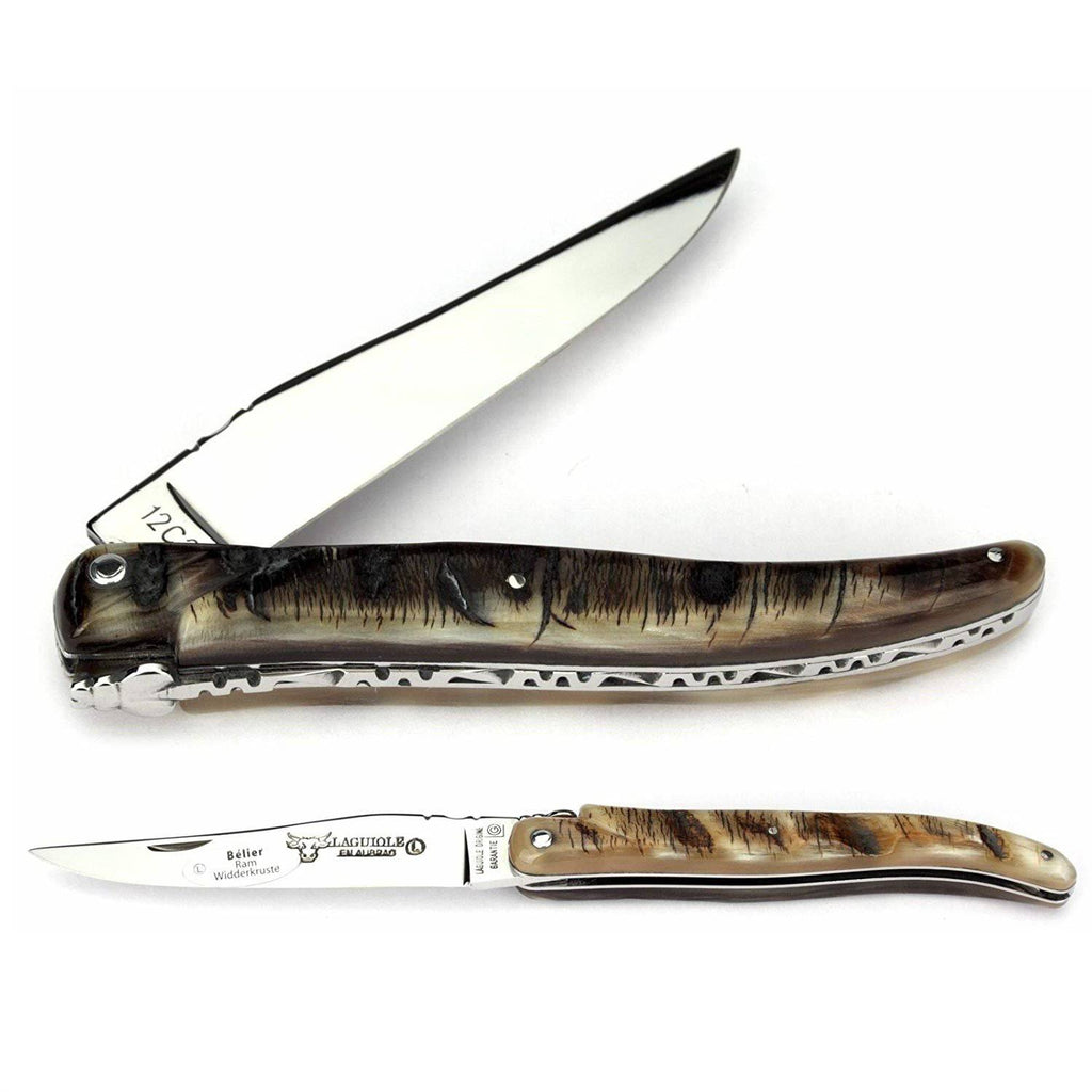 Laguiole en Aubrac Handcrafted Plated Multipurpose Knife, Full Ram Crust Handle, 4.75 inches - LaguioleEnAubracShop