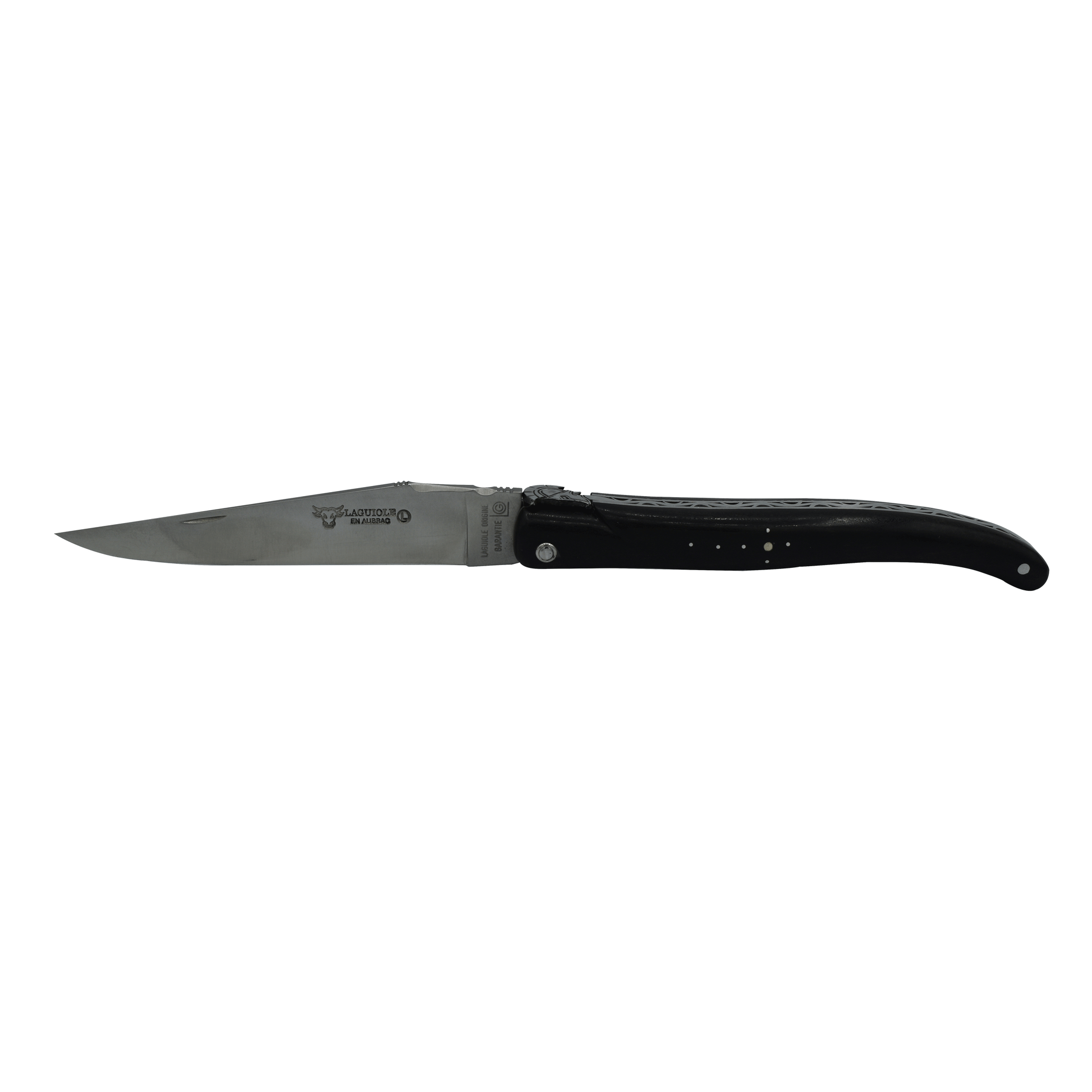 Laguiole en Aubrac Handcrafted Plated Limited Edition Multipurpose Knife, Full Ebony Handle With Spartan, 4.75 inches - LaguioleEnAubracShop