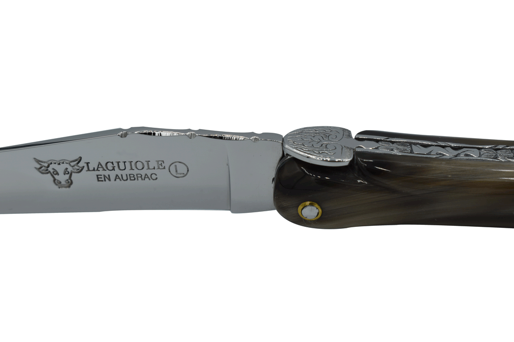 Laguiole en Aubrac Handcrafted Double Plated Limited Edition Multipurpose Knife, Full Solid Horn Handle With Clover, 4.75 inches - LaguioleEnAubracShop