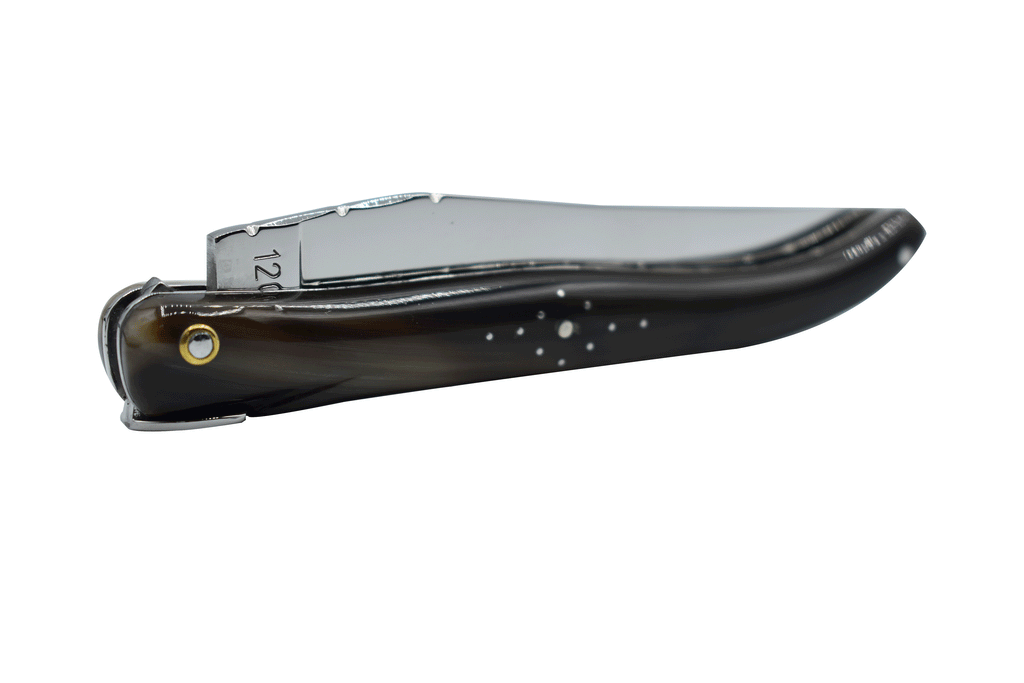 Laguiole en Aubrac Handcrafted Double Plated Limited Edition Multipurpose Knife, Full Solid Horn Handle With Clover, 4.75 inches - LaguioleEnAubracShop