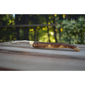 Laguiole en Aubrac Handcrafted Plated Limited Edition Multipurpose Knife, Full Galaxy Root Brown & Cream Handle, 4.75 inches - LaguioleEnAubracShop
