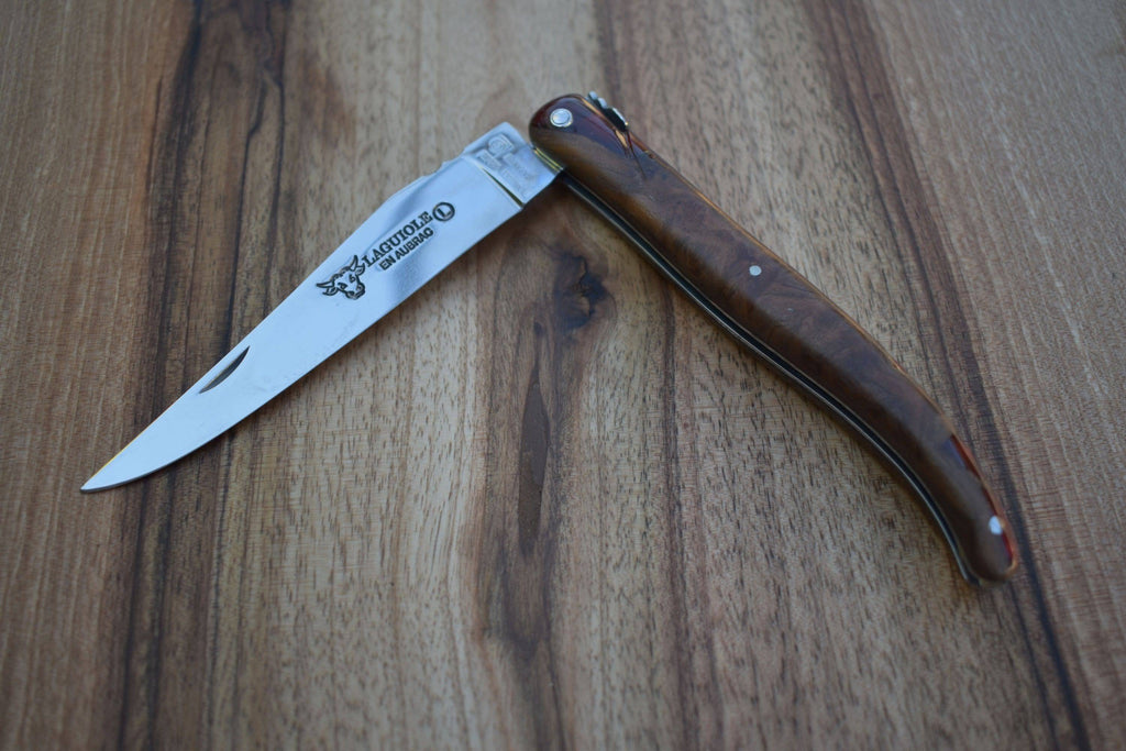 Laguiole en Aubrac Handcrafted Plated Limited Edition Multipurpose Knife, Full Galaxy Root Red Handle, 4.75 inches - LaguioleEnAubracShop