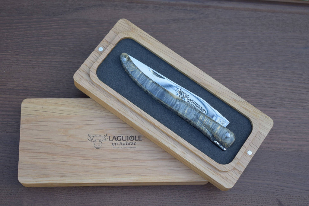 Laguiole en Aubrac Handcrafted Plated Limited Edition Multipurpose Knife, Full Galaxy Root Gray Handle, 4.75 inches - LaguioleEnAubracShop