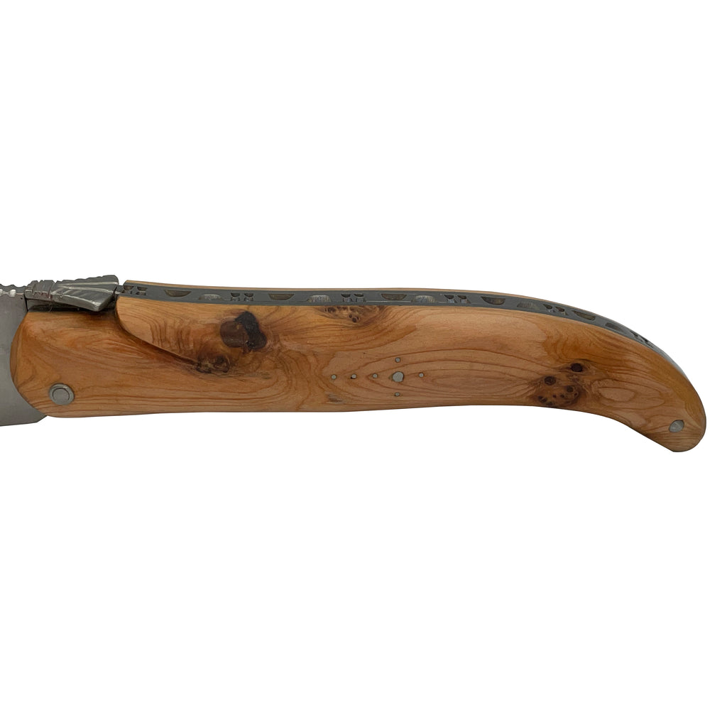 Laguiole en Aubrac ‘The Trapper’ Handmade Luxury Folding Pocket Knife, 5.5-in / 14cm, Juniper Wood Handle - LaguioleEnAubracShop