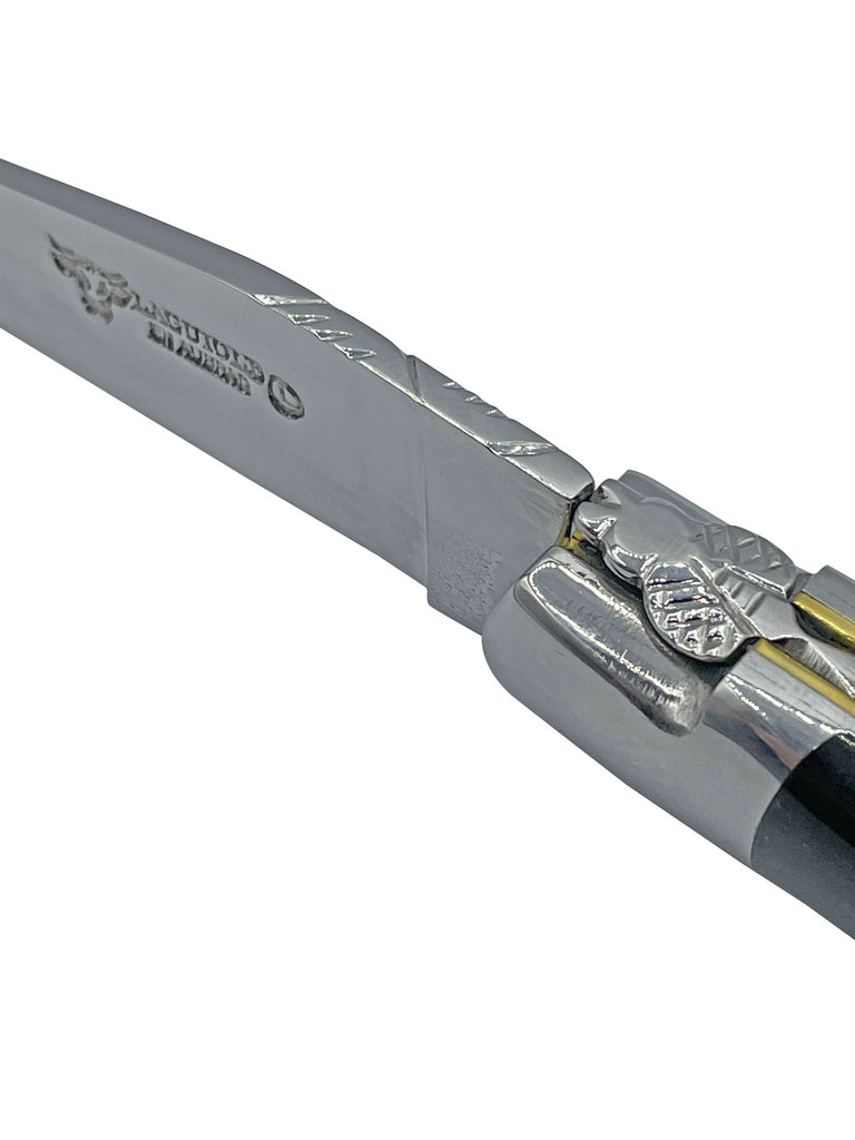 Laguiole en Aubrac Handcrafted Double Brass & Stainless Plates Multipurpose Knife, Buffalo Horn Handle, 4.75 inches - LaguioleEnAubracShop