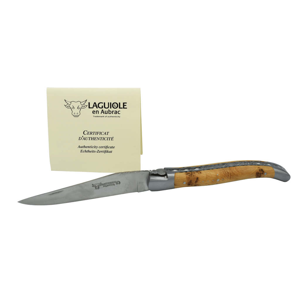 Laguiole en Aubrac Handcrafted Double Plated Multipurpose Knife Stainless Steel Bolsters, Juniper Handle, 4.75 inches - LaguioleEnAubracShop