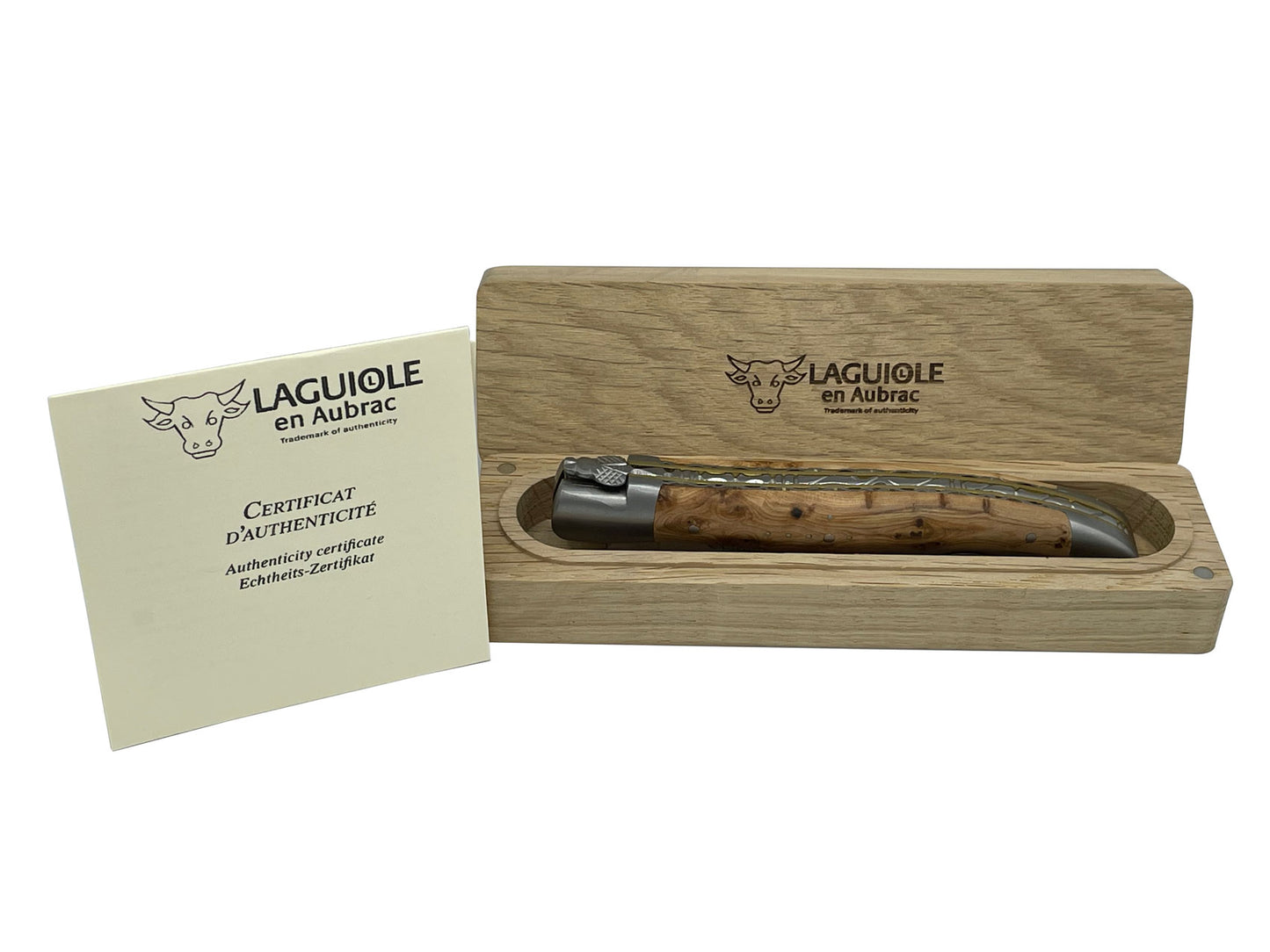 Laguiole en Aubrac Handcrafted Double Brass & Stainless Plates Multipurpose Knife, Juniper Handle, 4.75 inches - LaguioleEnAubracShop