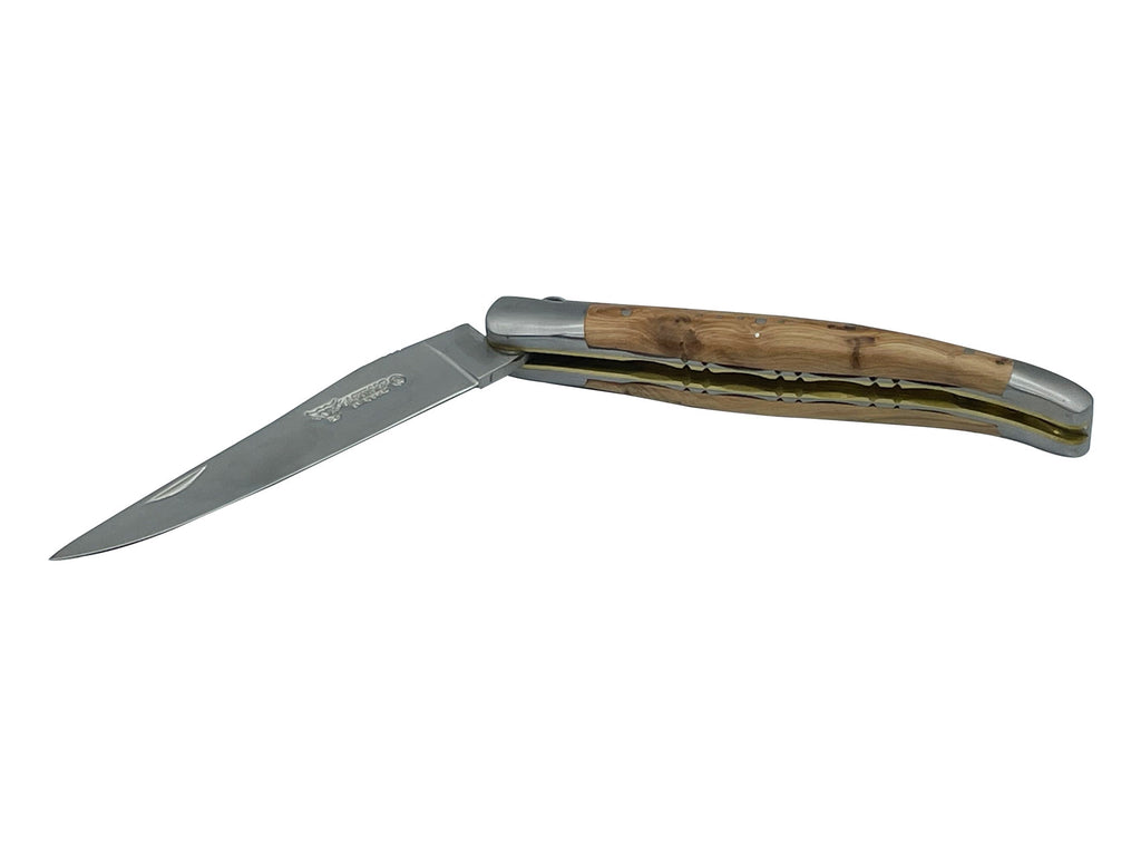 Laguiole en Aubrac Handcrafted Double Brass & Stainless Plates Multipurpose Knife, Juniper Handle, 4.75 inches - LaguioleEnAubracShop