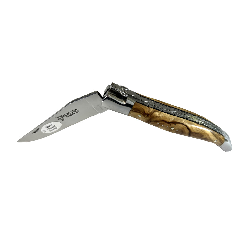 Laguiole en Aubrac Handcrafted Limited Edition Double Plated Multipurpose Knife with Olivewood Burl Handle, 4.8-in, - LaguioleEnAubracShop