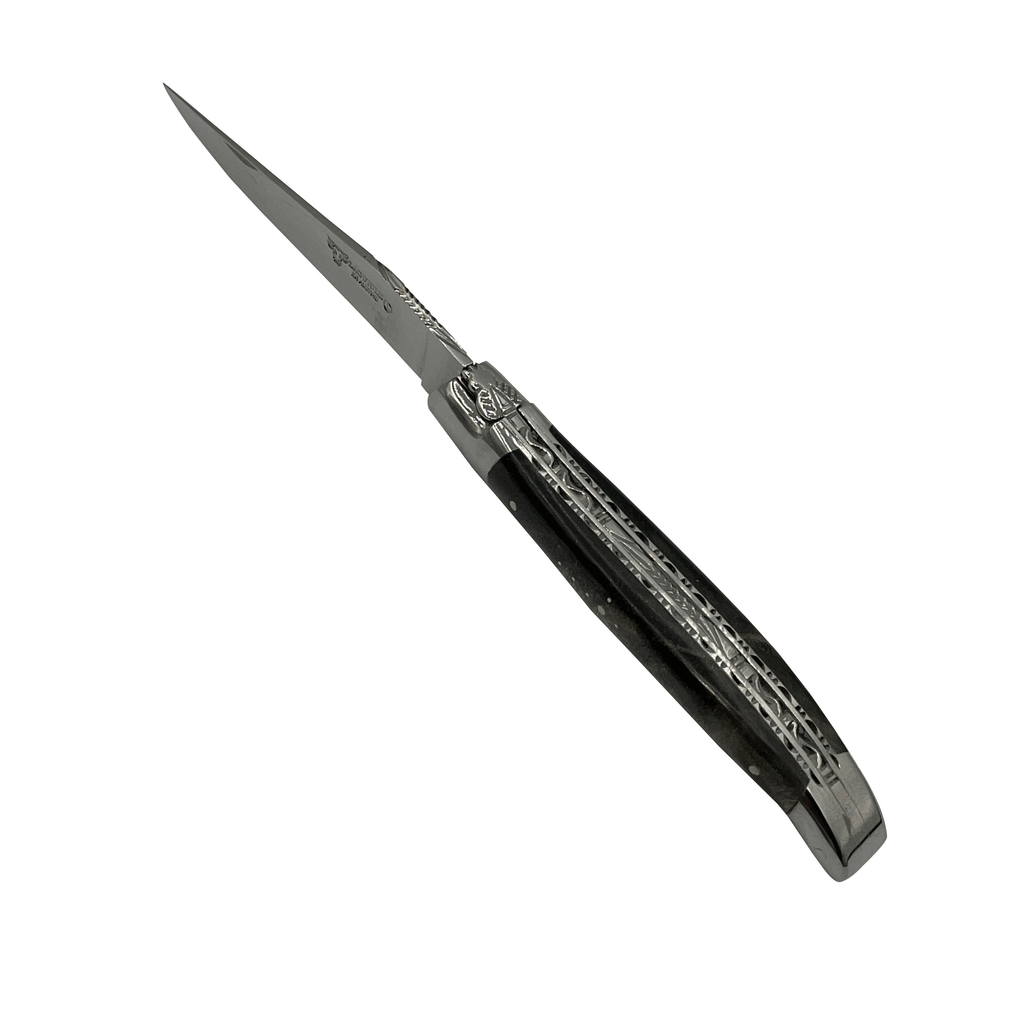 Laguiole en Aubrac Handcrafted Double Plated Multipurpose Knife Stainless Steel Bolsters, Blackened Poplar Wood Handle, 4.75 inches - LaguioleEnAubracShop
