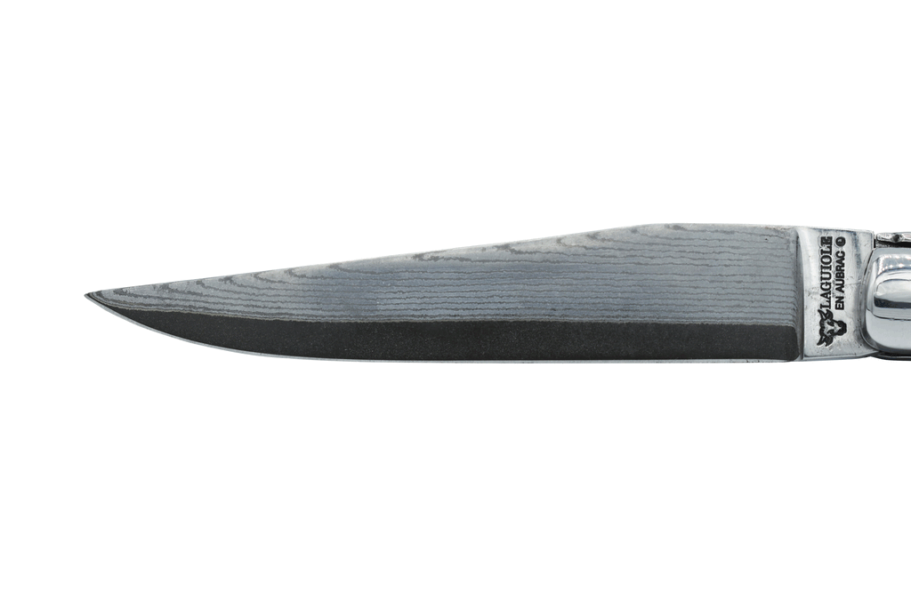 Laguiole en Aubrac Handcrafted Damascus Double Plated Multipurpose Knife with Shiny Bolsters, Aubrac Wood Handle, 4.75 inches - LaguioleEnAubracShop