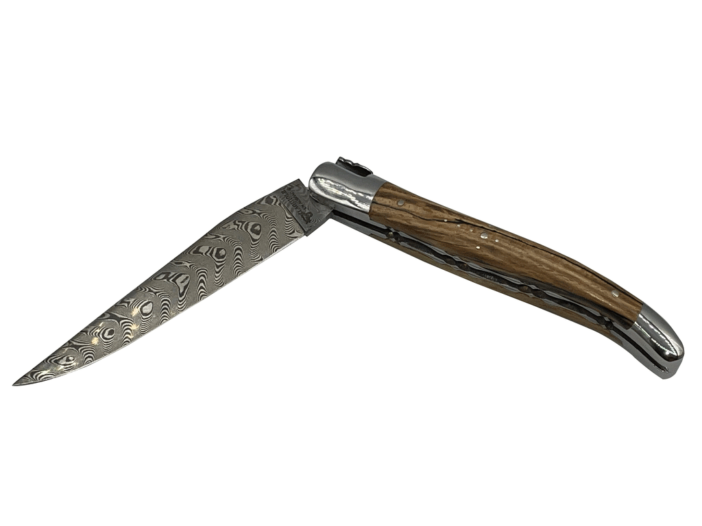 Laguiole en Aubrac Handcrafted Explosion Damascus Double Plated Multipurpose Knife with Shiny Bolsters, Aubrac Wood Handle, 4.75 inches - LaguioleEnAubracShop