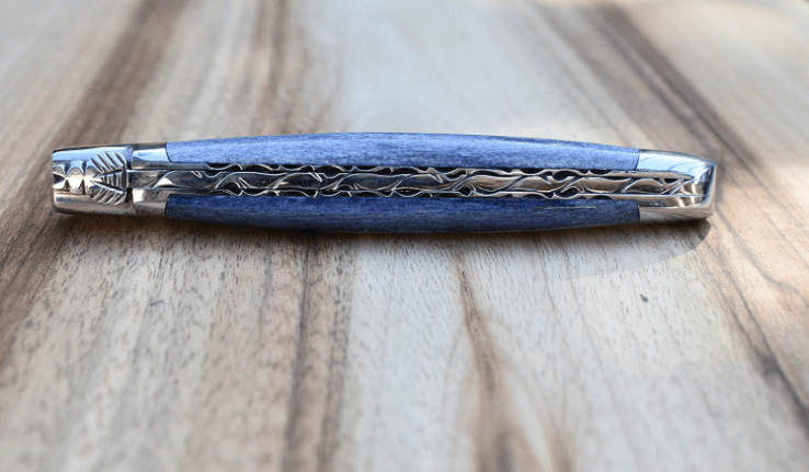 Laguiole en Aubrac Handmade Luxury Plated Multipurpose Knife with Blue Camel Bone Handle, 4.8-in - LaguioleEnAubracShop