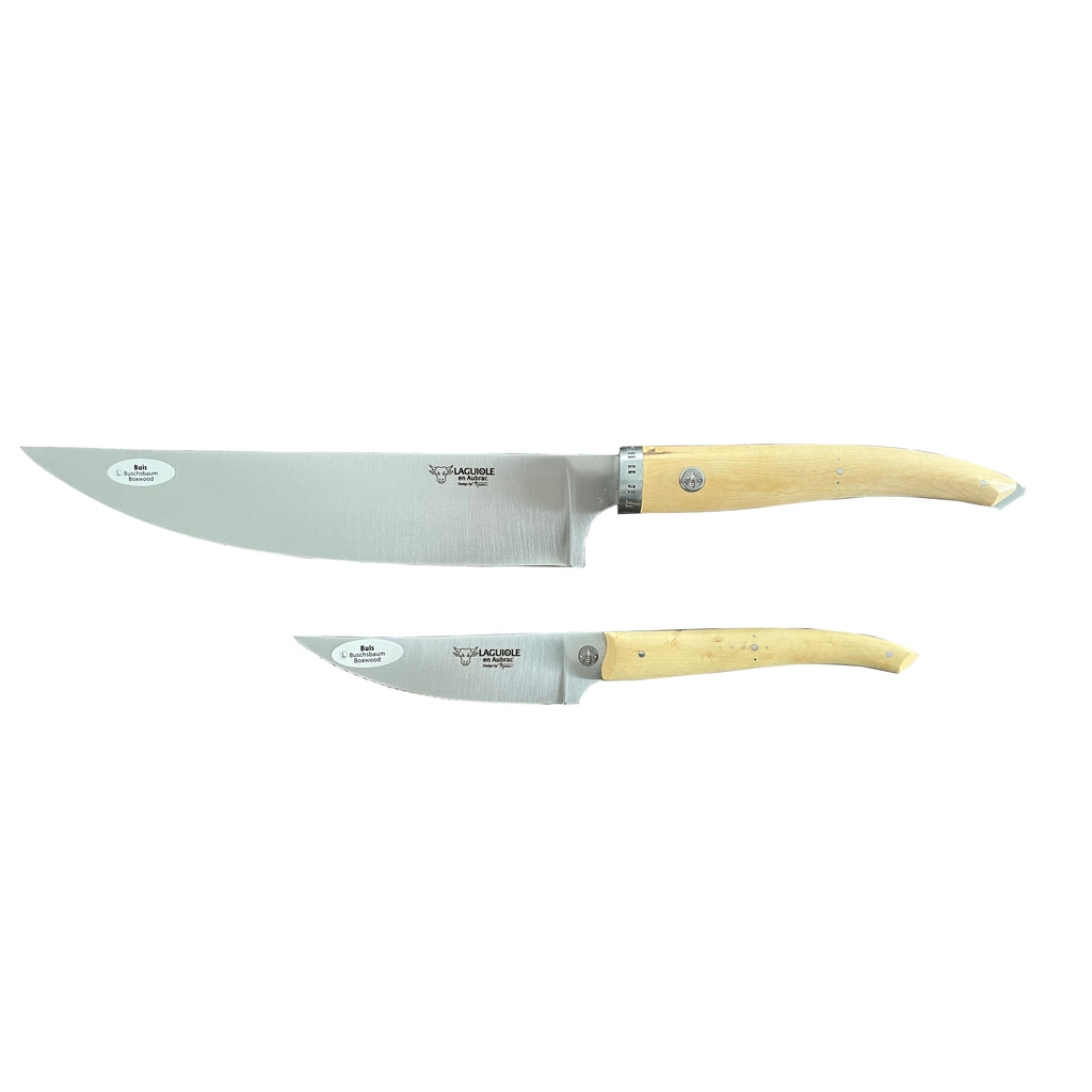 Laguiole en Aubrac Handcrafted 2-Piece Kitchen Knife Set with Boxwood Handles - LaguioleEnAubracShop