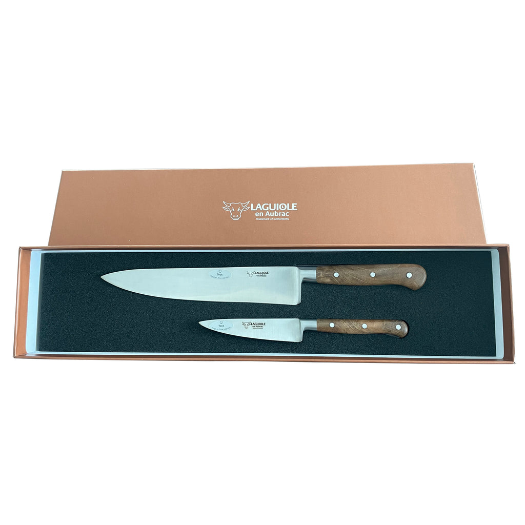 Laguiole en Aubrac Professional Stainless Fully Forged Steel 2-Piece Premium Kitchen Knife Set With Teak Wood Handles - LaguioleEnAubracShop