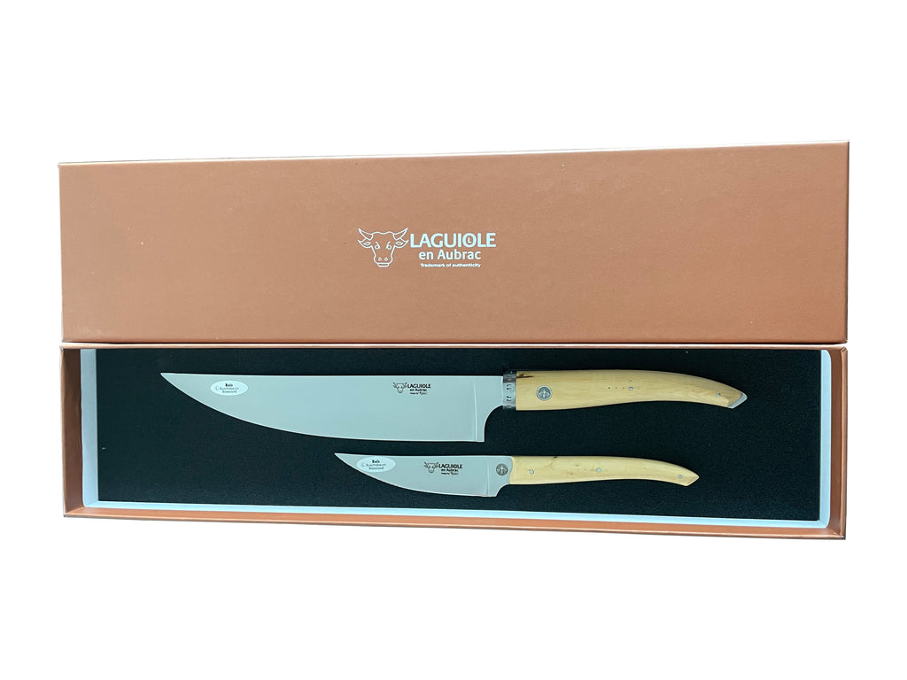 Laguiole en Aubrac Handcrafted 2-Piece Kitchen Knife Set with Boxwood Handles - LaguioleEnAubracShop