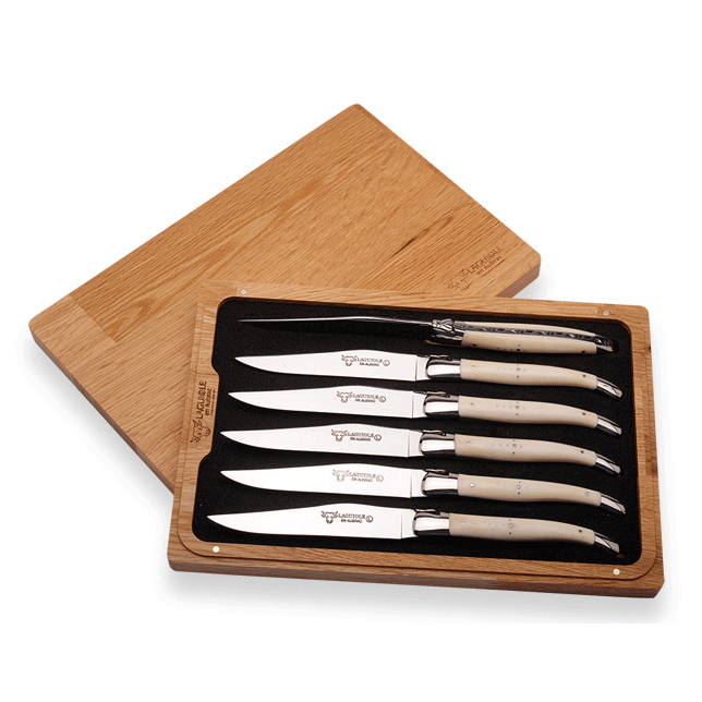 Laguiole en Aubrac Handcrafted Plated 6-Piece Steak Knife Set with Bone Handle - LaguioleEnAubracShop
