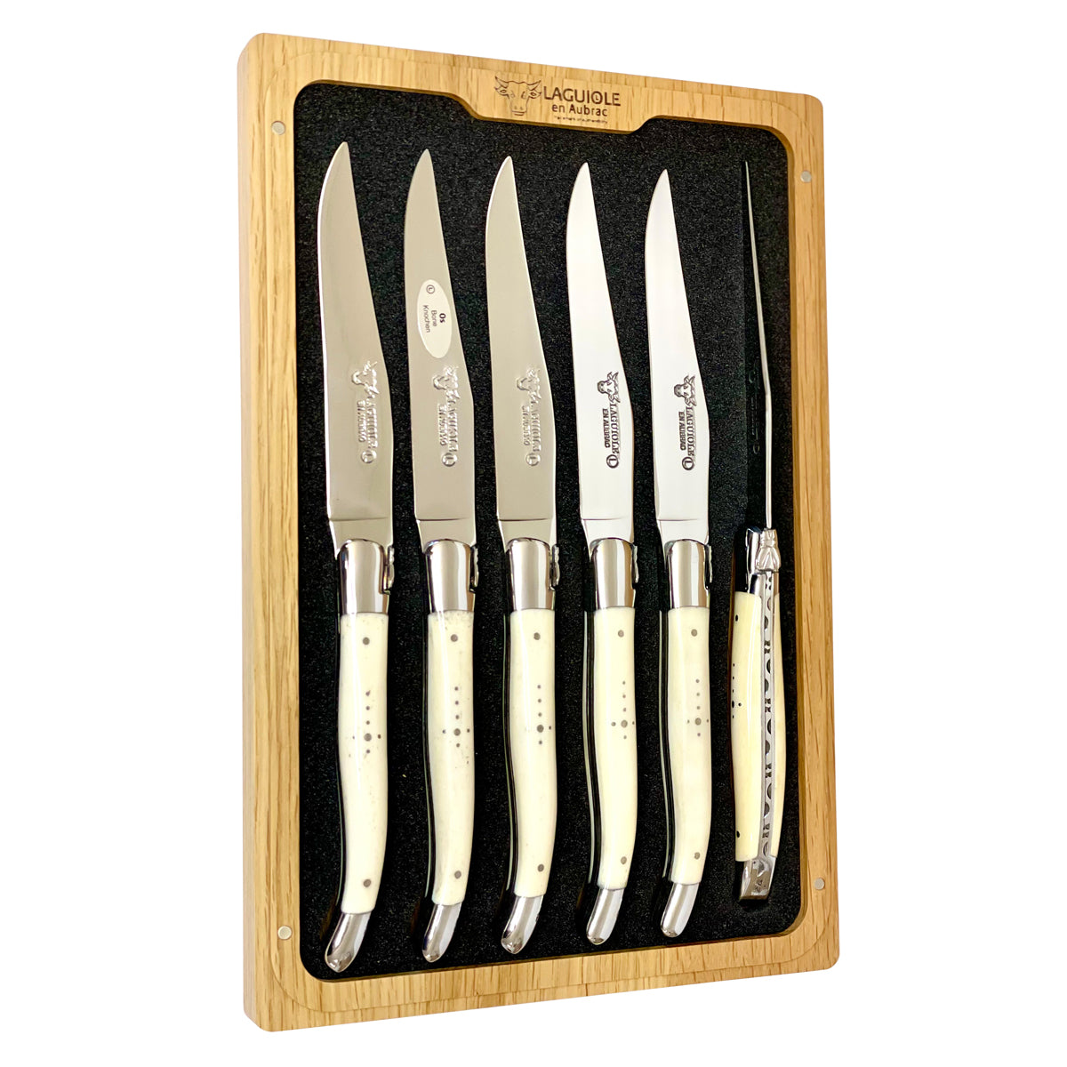Laguiole en Aubrac Handcrafted 6-Piece Steak Knife Set with Bone Handl