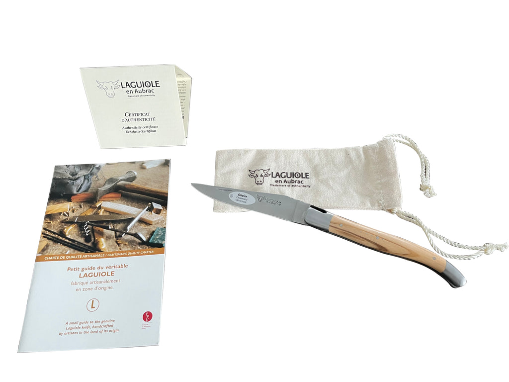 Laguiole en Aubrac Luxury Handcrafted Multipurpose Knife with Olivewood Handle, 4.75-Inches - LaguioleEnAubracShop