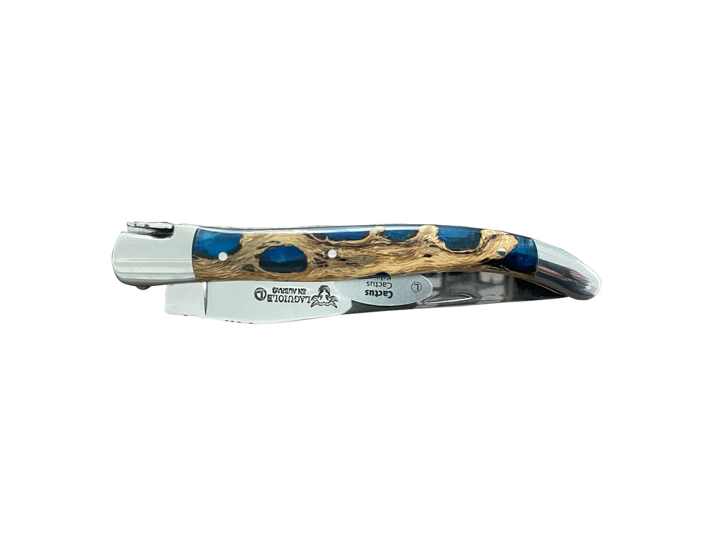 Laguiole en Aubrac Handcrafted Double Plated Multipurpose Knife With Cactus Blue Handle, 4.75-Inches - LaguioleEnAubracShop