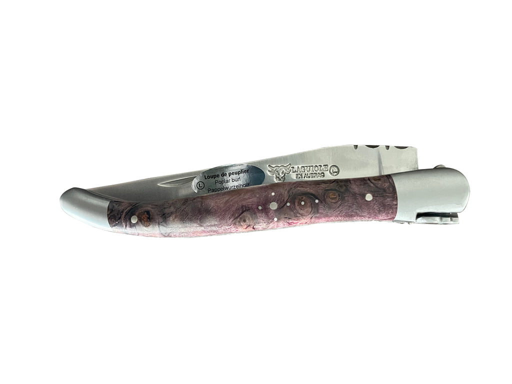 Laguiole en Aubrac Handcrafted Plated Multipurpose Knife, Purple Poplar Wood Handle, 4.75-Inches - LaguioleEnAubracShop