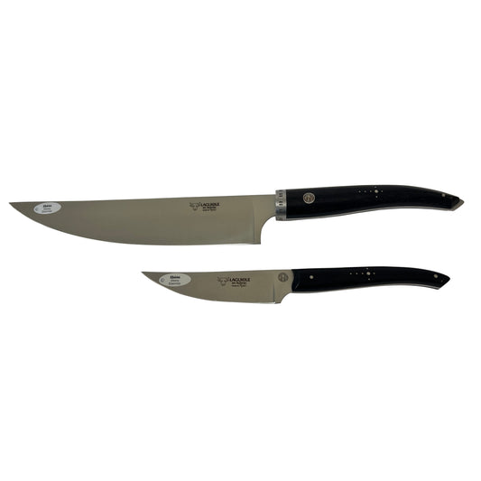 Laguiole en Aubrac Handcrafted 2-Piece Kitchen Knife Set with Ebony Wood Handles - LaguioleEnAubracShop